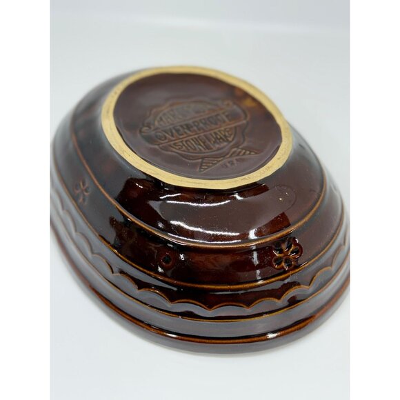 VTG 1950s Marcrest Daisy Dot Brown Stoneware Divided Serving Dish 9.5" USA Decor - Picture 4 of 7